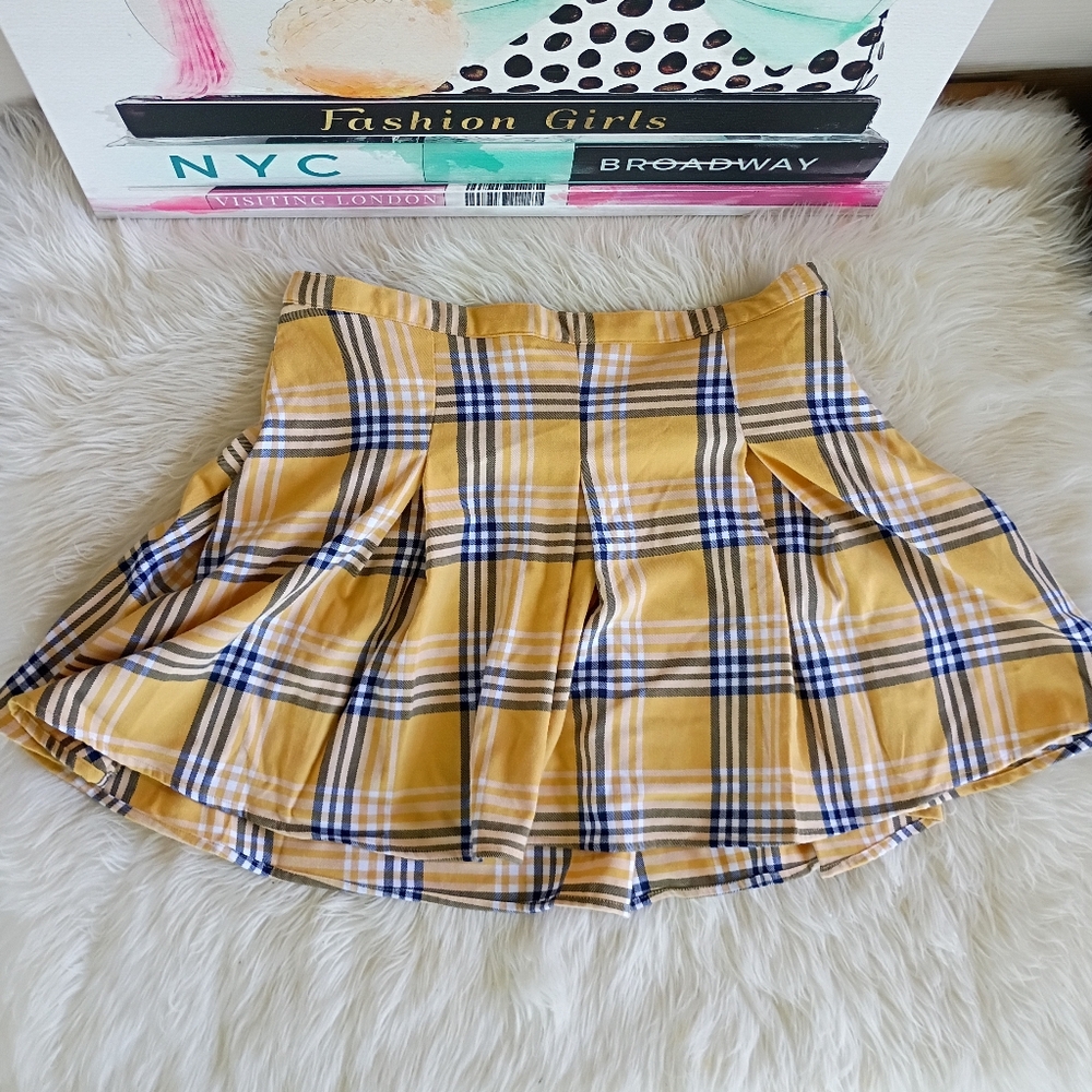 SO Yellow Black Striped Plaid Y2K Mini Schoolgirl XL Skirt